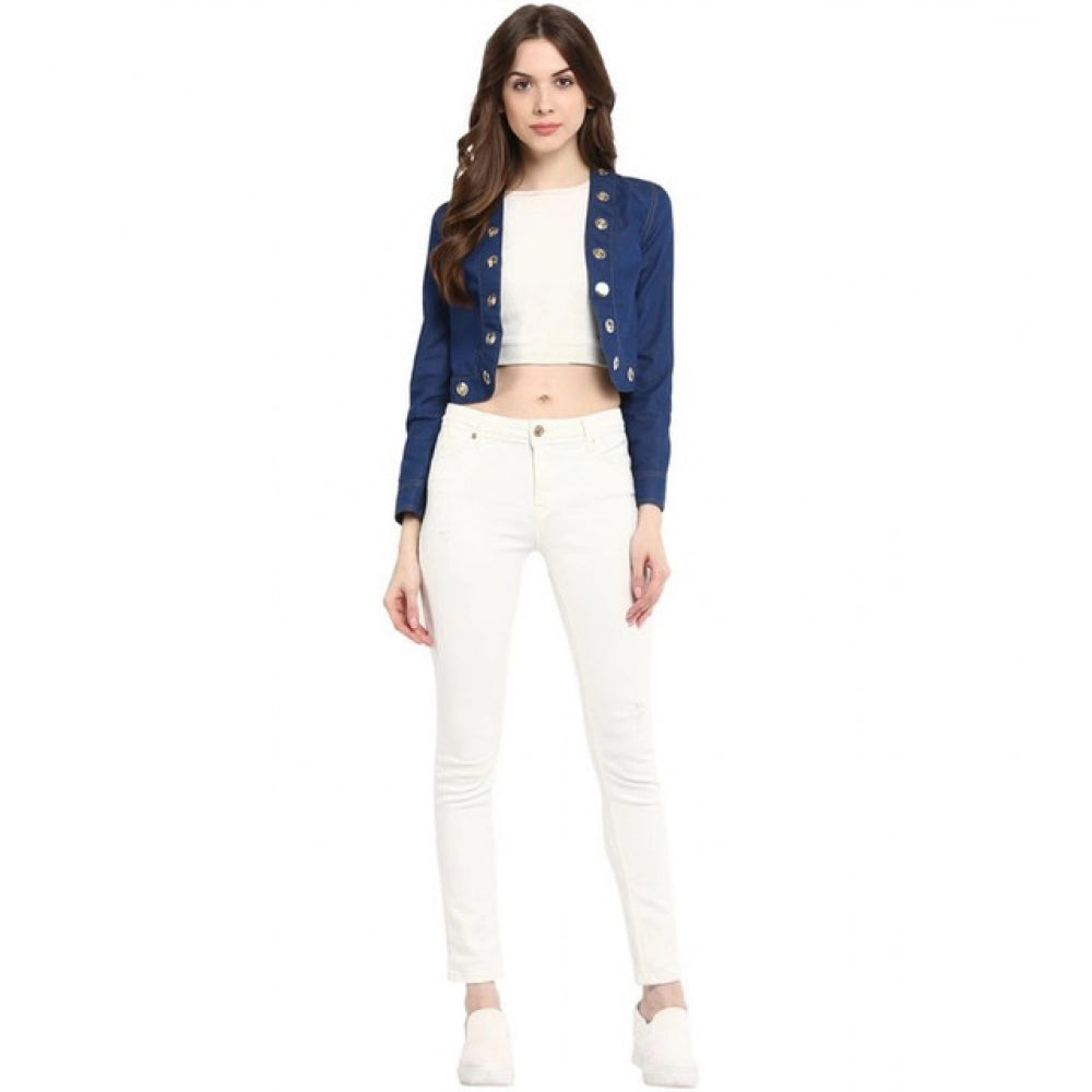 Vaystra Denim Embellished Long Sleeves Shrug – Blue