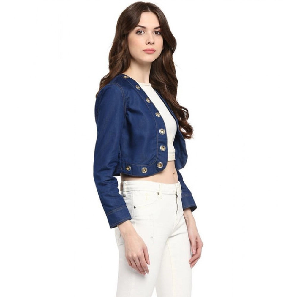 Vaystra Denim Embellished Long Sleeves Shrug – Blue