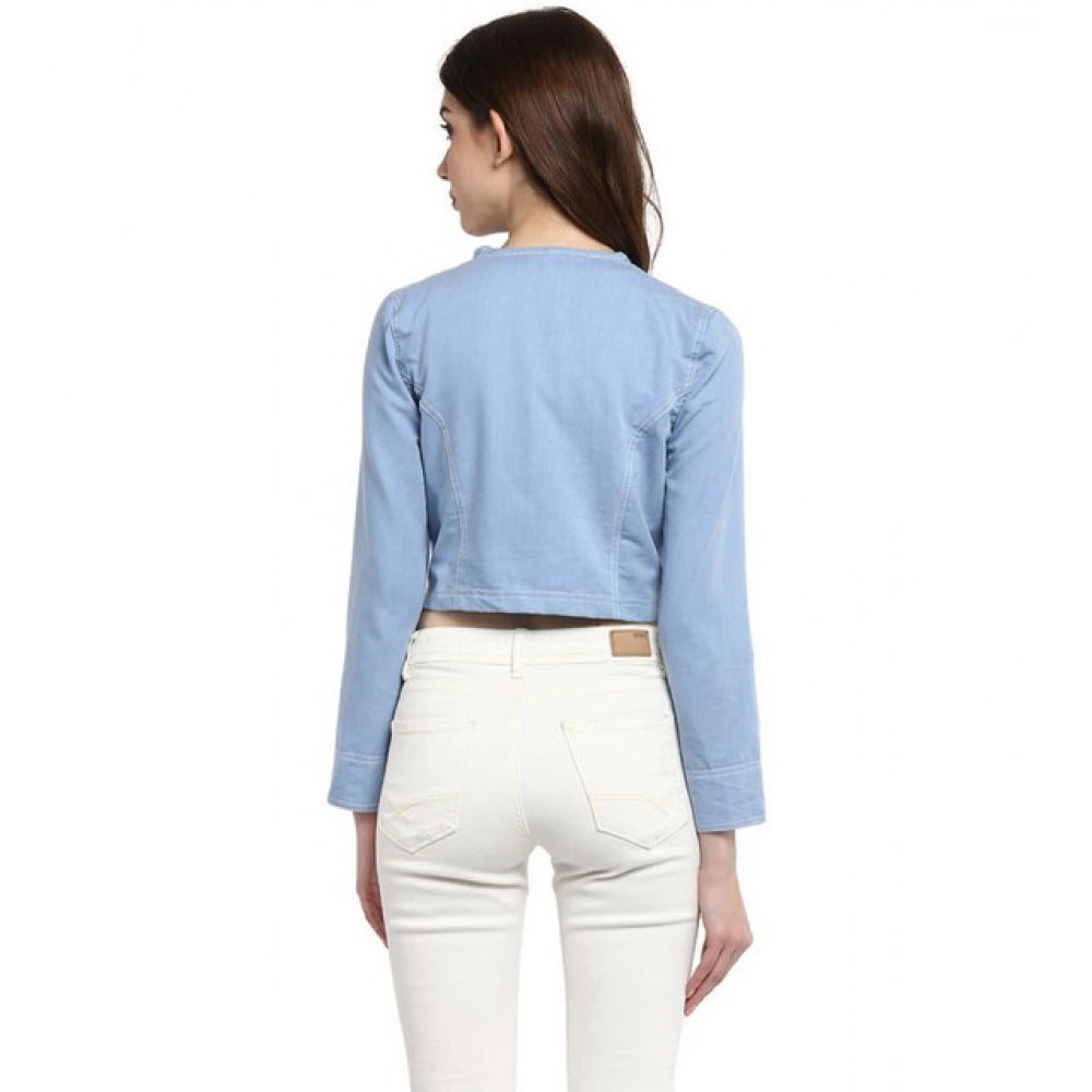 Vaystra Denim Ruffled Long Sleeves Shrug – Blue