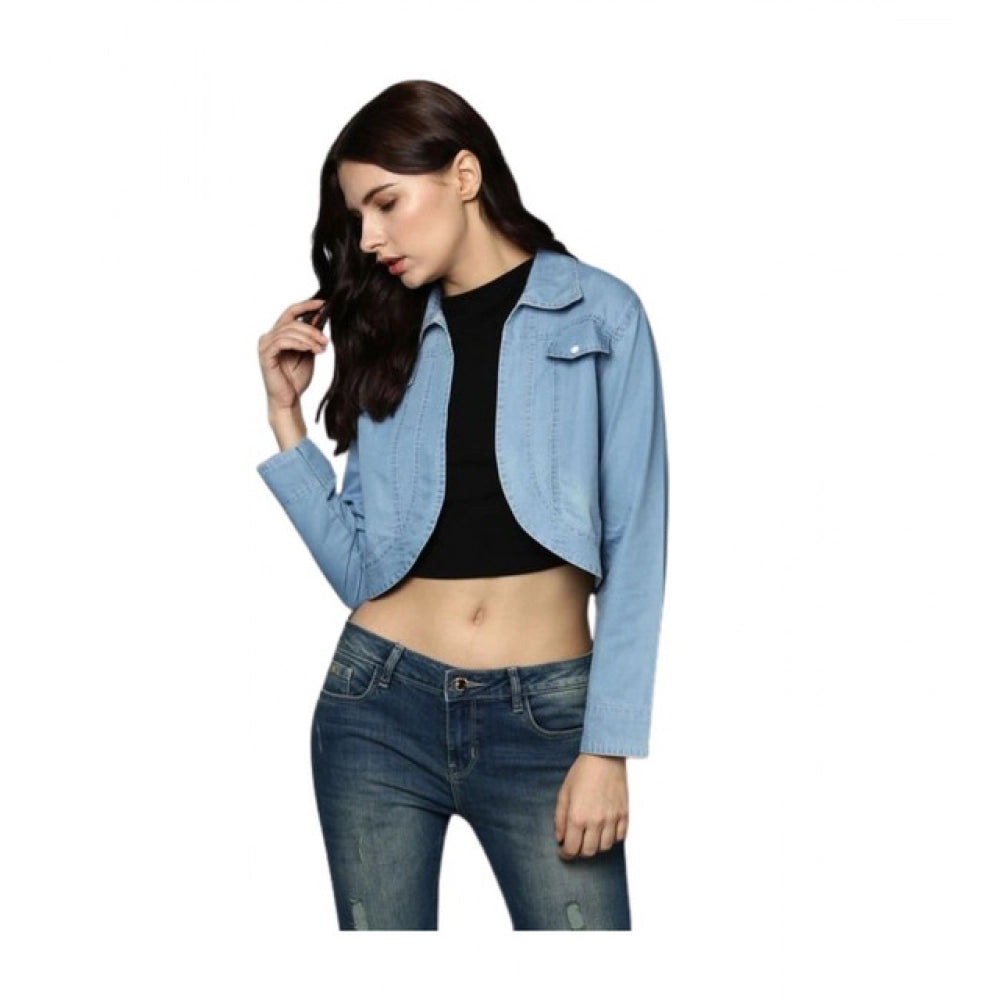 Vaystra Denim Solid 3-4th Sleeves Shrug – Blue