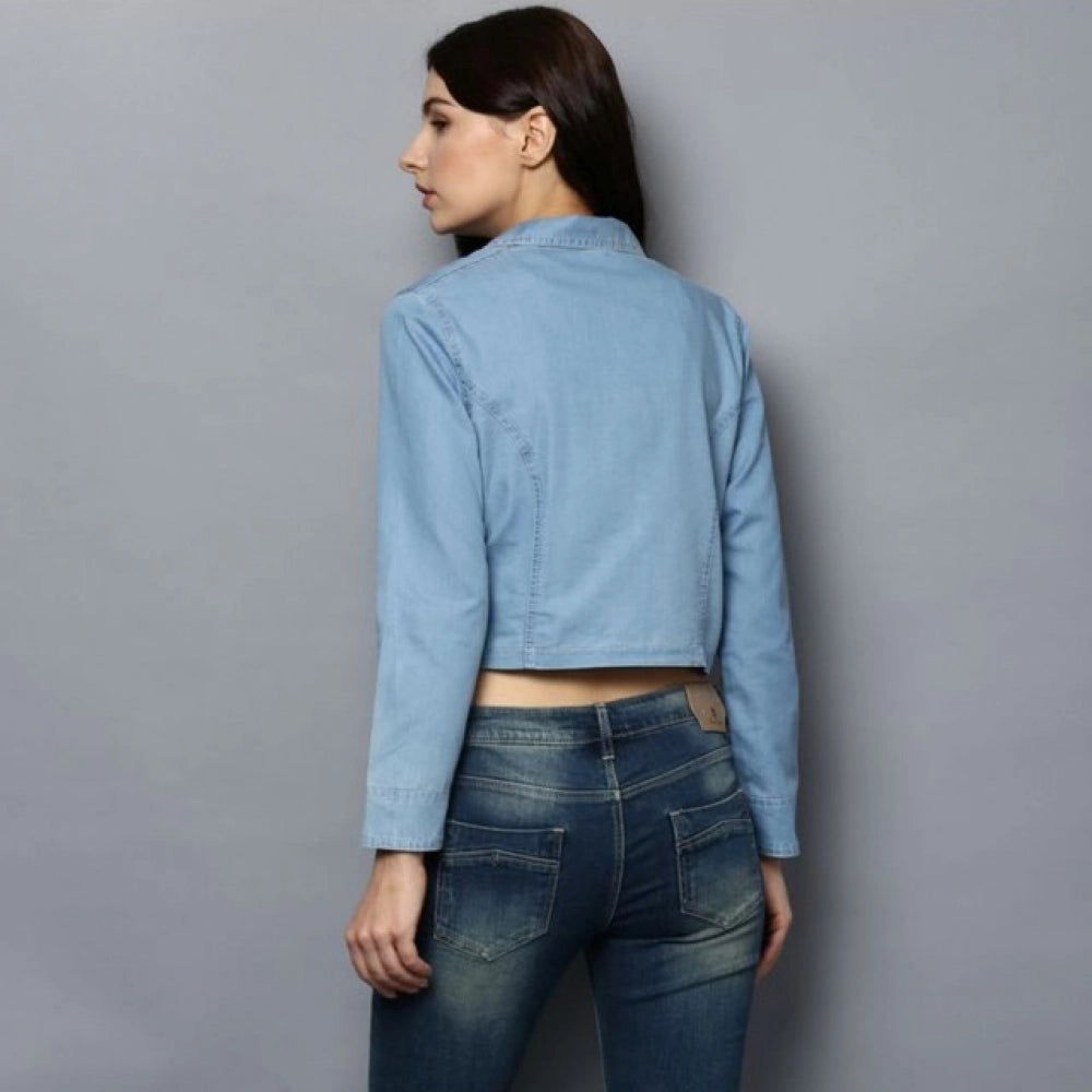 Vaystra Denim Solid 3-4th Sleeves Shrug – Blue