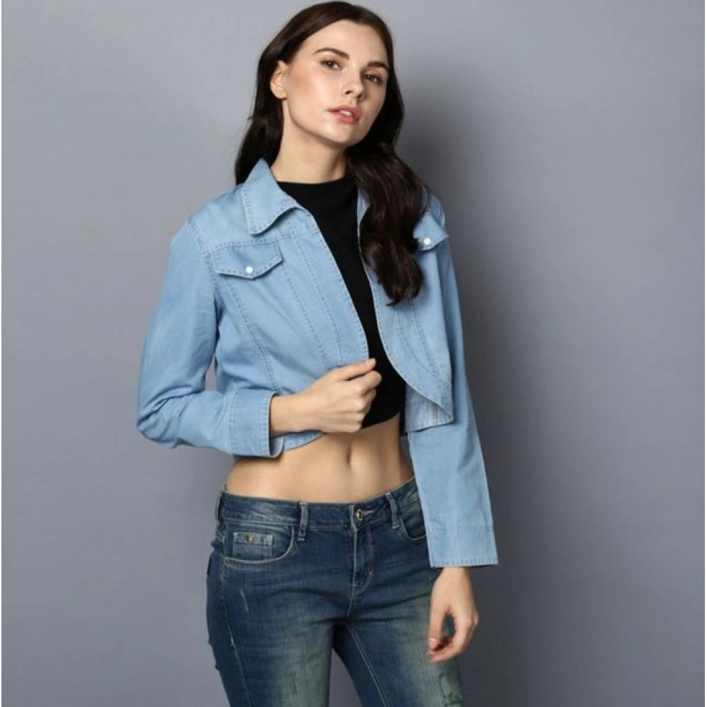 Vaystra Denim Solid 3-4th Sleeves Shrug – Blue