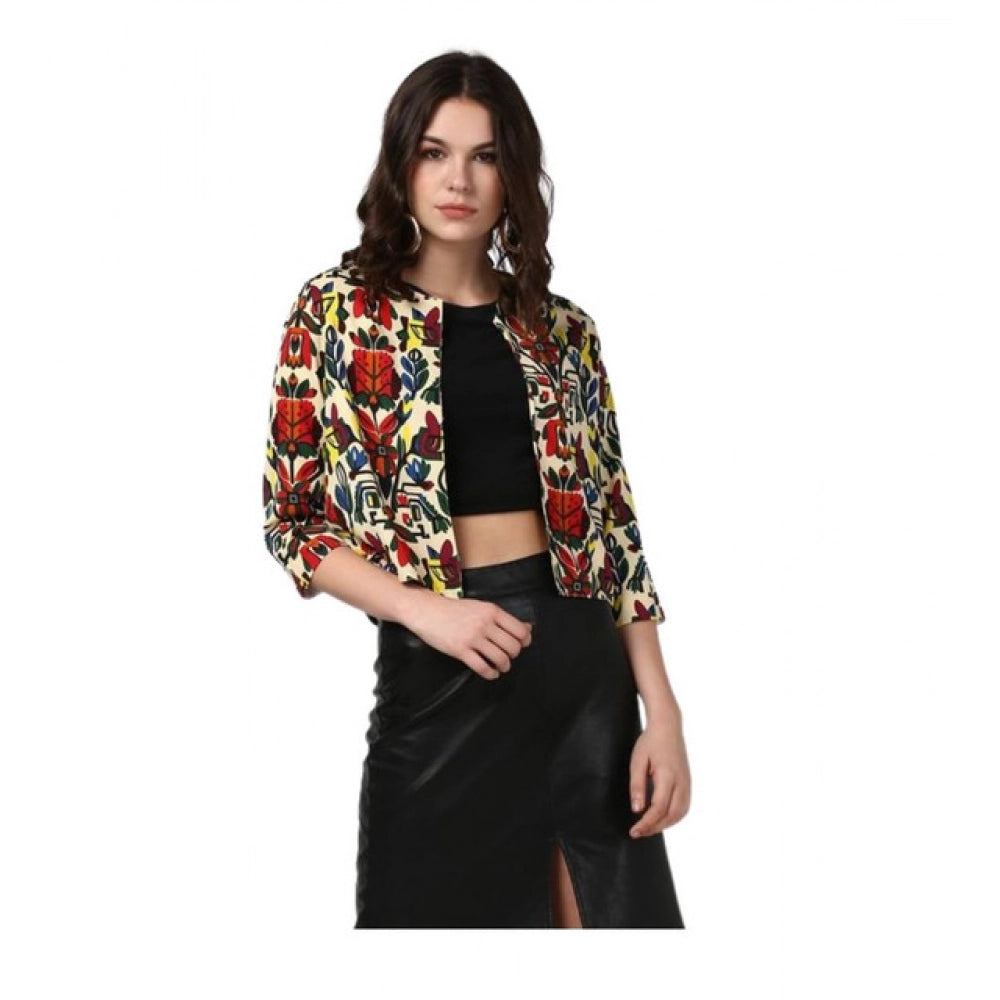 Vaystra Polyester Floral 3-4th Sleeves Shrug – Multicolor