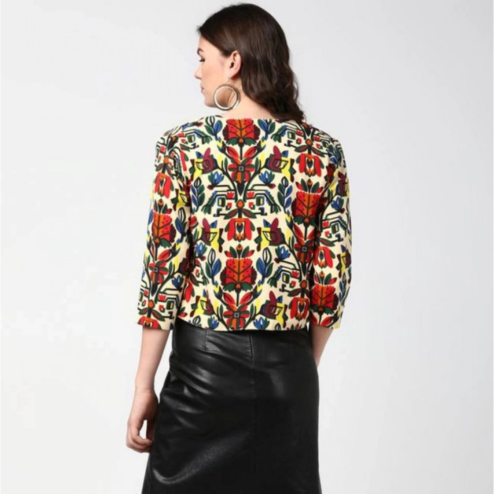Vaystra Polyester Floral 3-4th Sleeves Shrug – Multicolor
