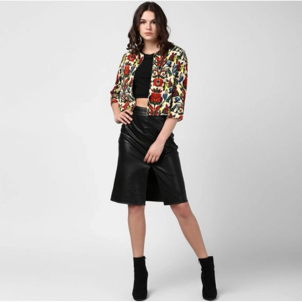 Vaystra Polyester Floral 3-4th Sleeves Shrug – Multicolor