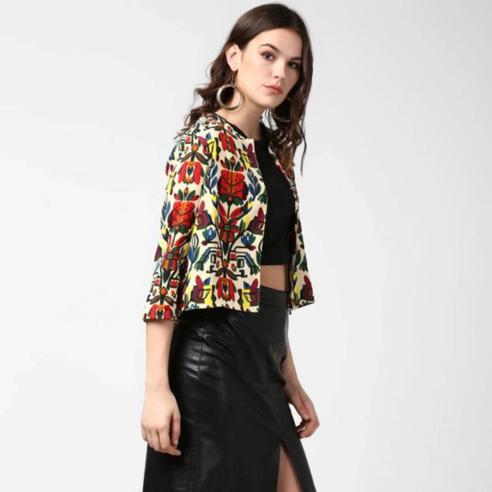 Vaystra Polyester Floral 3-4th Sleeves Shrug – Multicolor