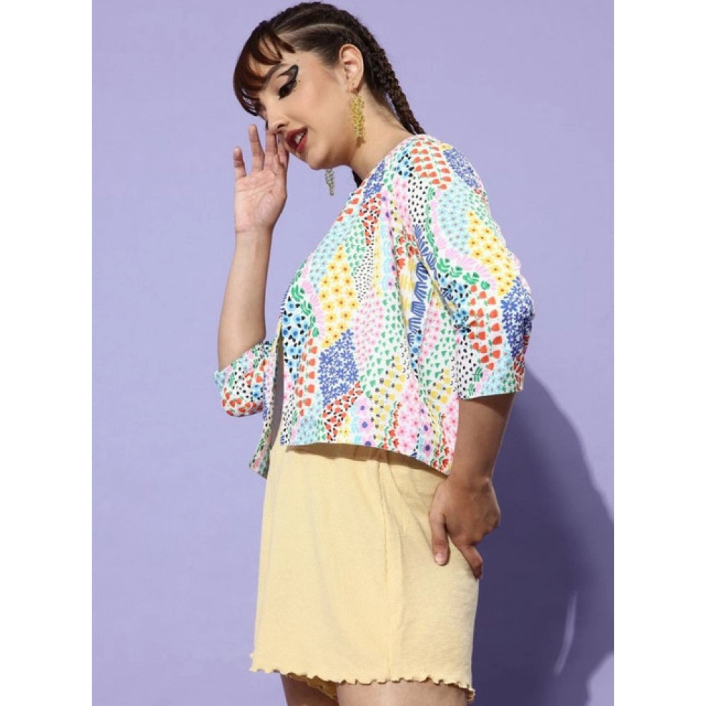 Vaystra Polyester Floral 3-4th Sleeves Shrug – Multicolor