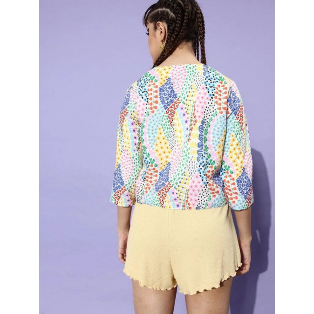 Vaystra Polyester Floral 3-4th Sleeves Shrug – Multicolor