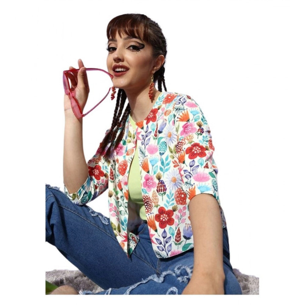 Vaystra Polyester Floral 3-4th Sleeves Shrug – Multicolor