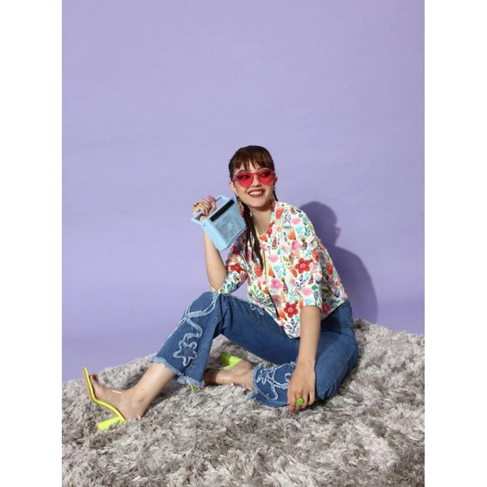 Vaystra Polyester Floral 3-4th Sleeves Shrug – Multicolor