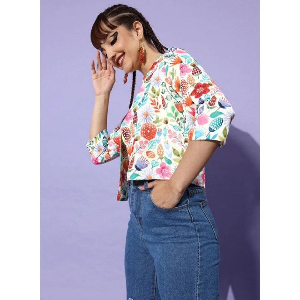 Vaystra Polyester Floral 3-4th Sleeves Shrug – Multicolor