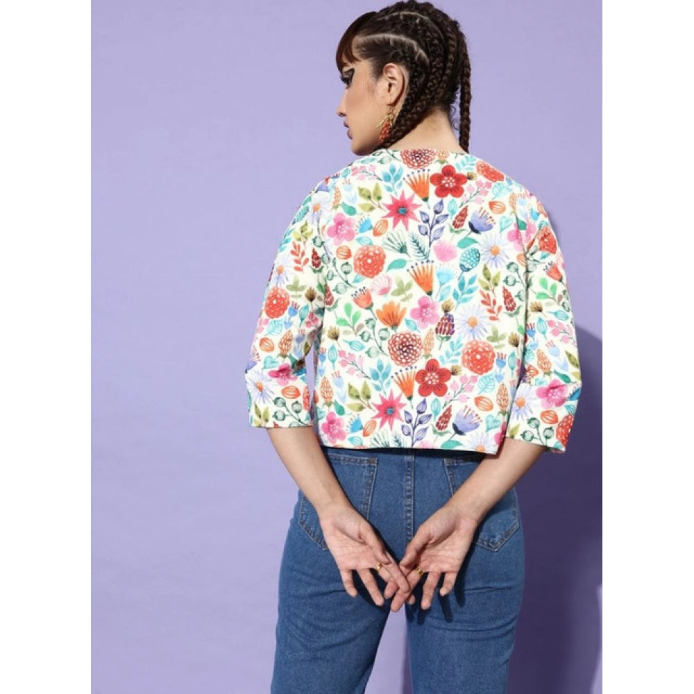 Vaystra Polyester Floral 3-4th Sleeves Shrug – Multicolor