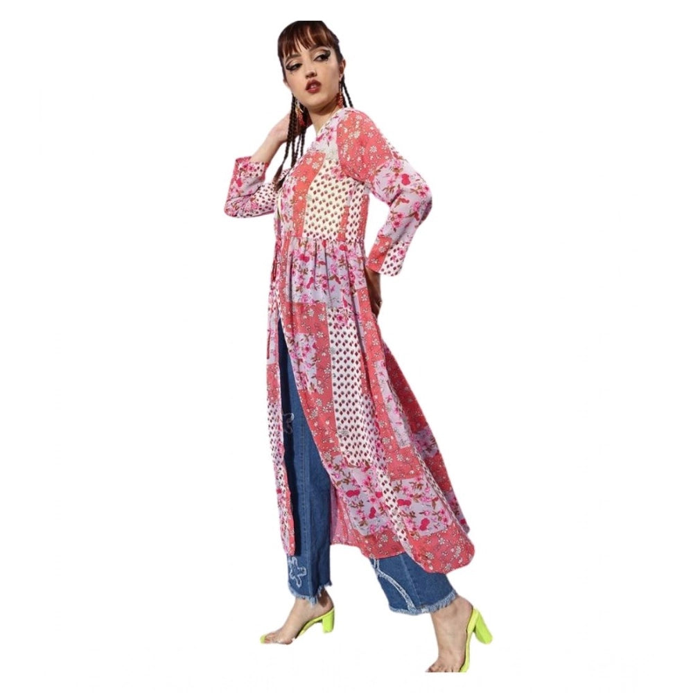 Vaystra Polyester Floral Long Sleeves Shrug – Pink-Coral