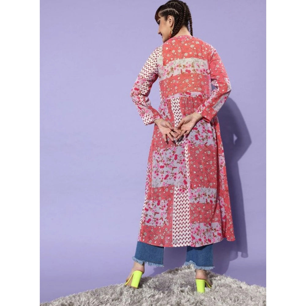 Vaystra Polyester Floral Long Sleeves Shrug – Pink-Coral