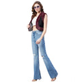 Vaystra Denim And Fur Solid Sleeveless Shrug – Black-Maroon