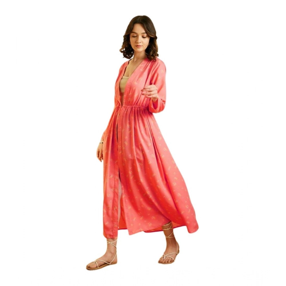 Vaystra Polyester Floral Long Sleeves Shrug – Pink