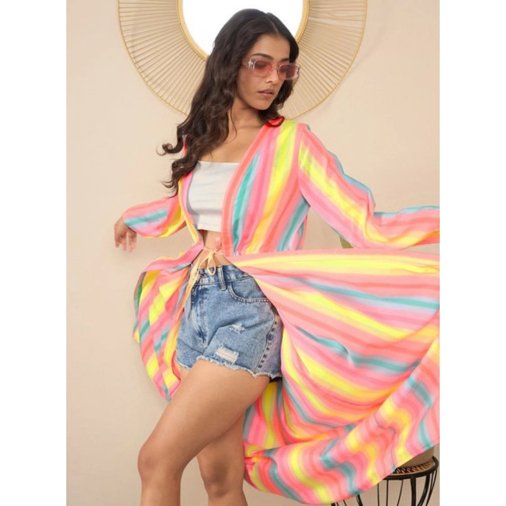 Vaystra Polyester Crepe Printed Long Sleeves Shrug – Multicolor