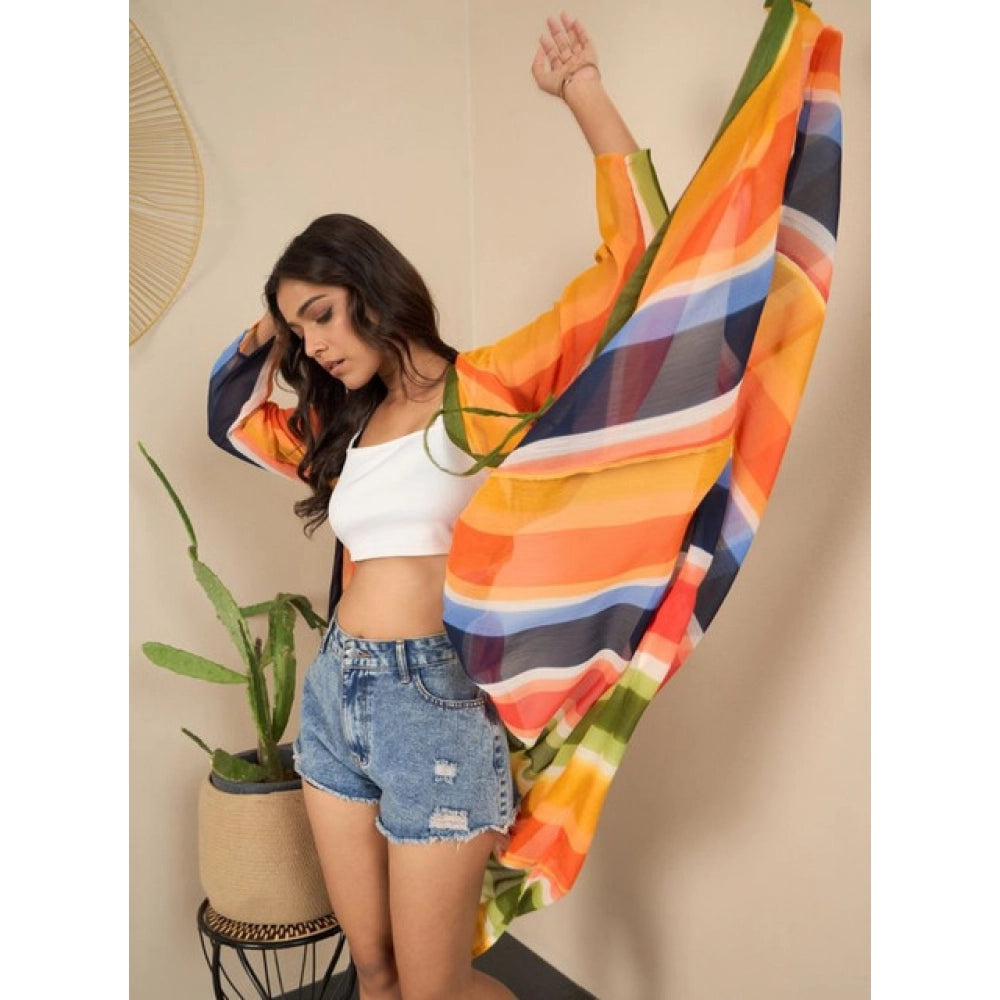 Vaystra Polyester Crepe Printed Long Sleeves Shrug – Multicolor