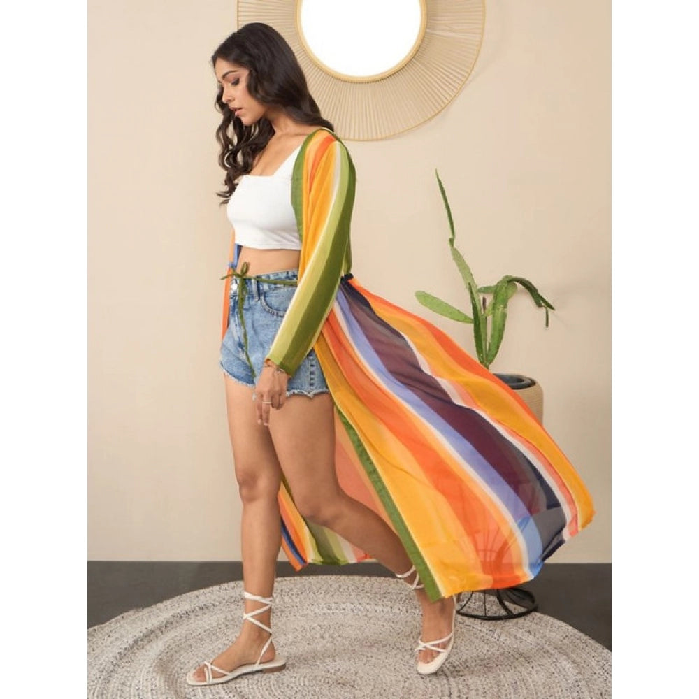 Vaystra Polyester Crepe Printed Long Sleeves Shrug – Multicolor