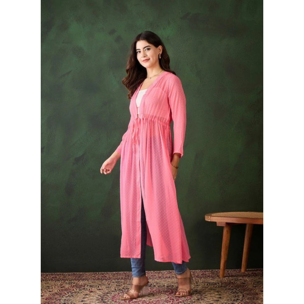 Vaystra Chiffon Self Design Long Sleeves Shrug – Pink