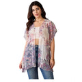 Vaystra Chiffon Printed Short Sleeves Shrug – White-Purple
