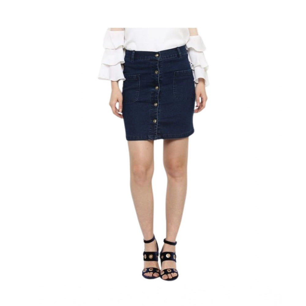 Vaystra Denim Front Button Buttoned Skirt – Blue