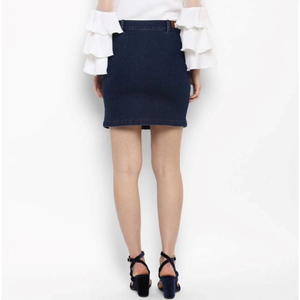 Vaystra Denim Front Button Buttoned Skirt – Blue