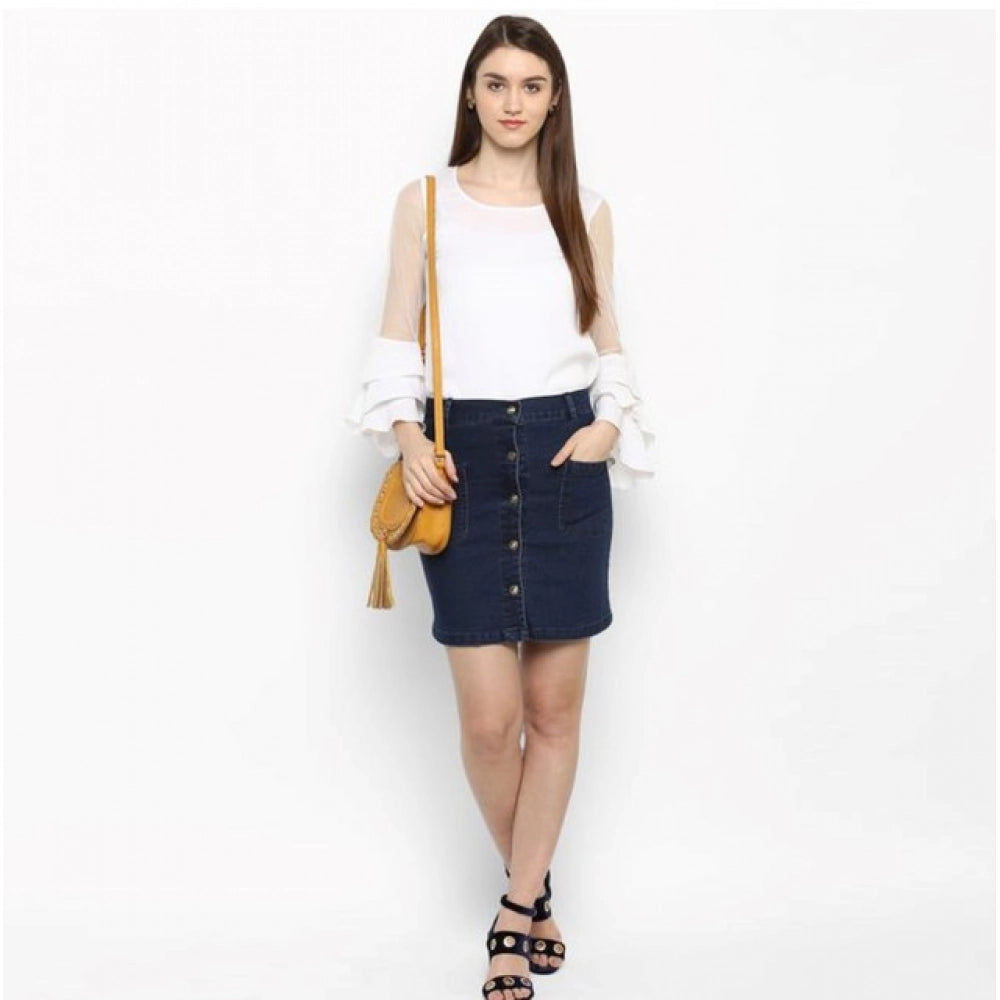 Vaystra Denim Front Button Buttoned Skirt – Blue