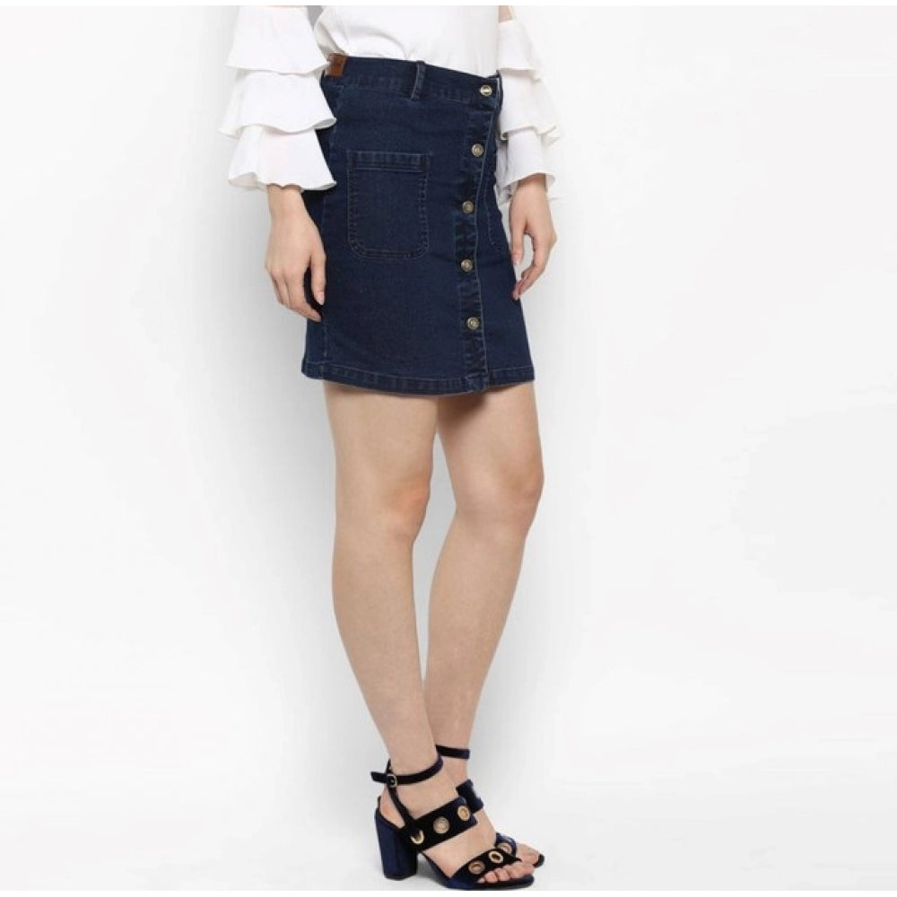 Vaystra Denim Front Button Buttoned Skirt – Blue