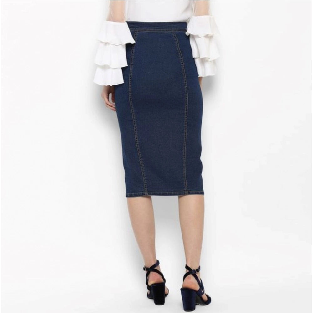 Vaystra Denim Front Button Buttoned Skirt – Blue