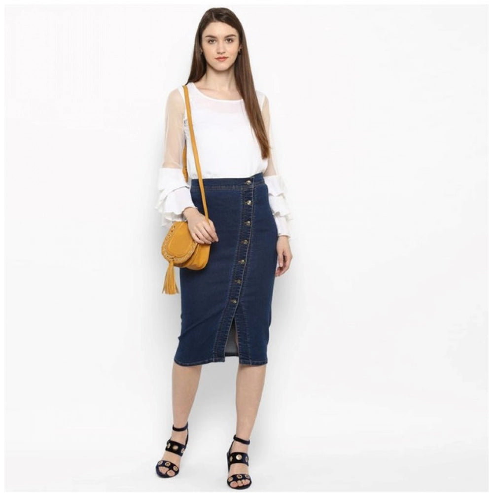 Vaystra Denim Front Button Buttoned Skirt – Blue