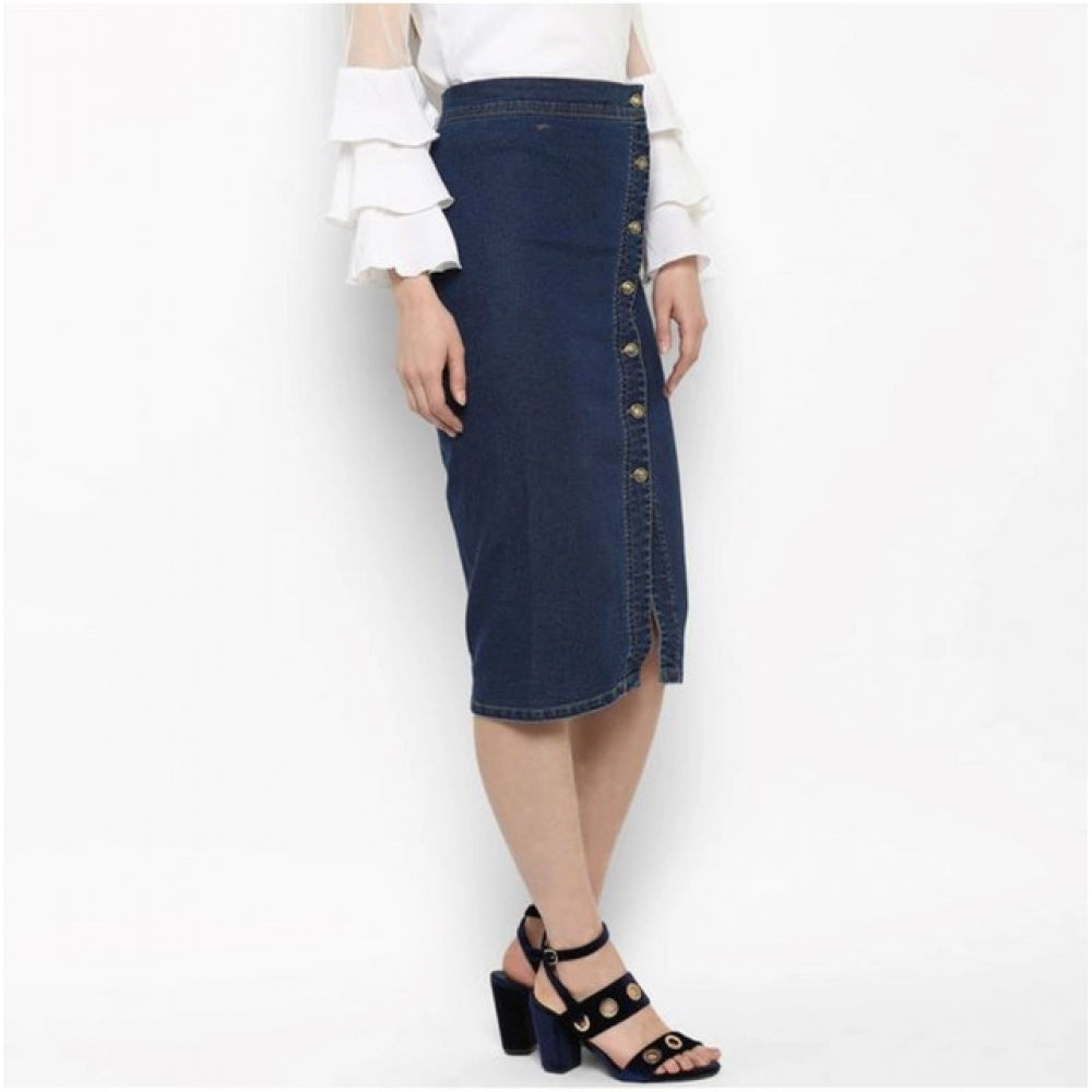 Vaystra Denim Front Button Buttoned Skirt – Blue