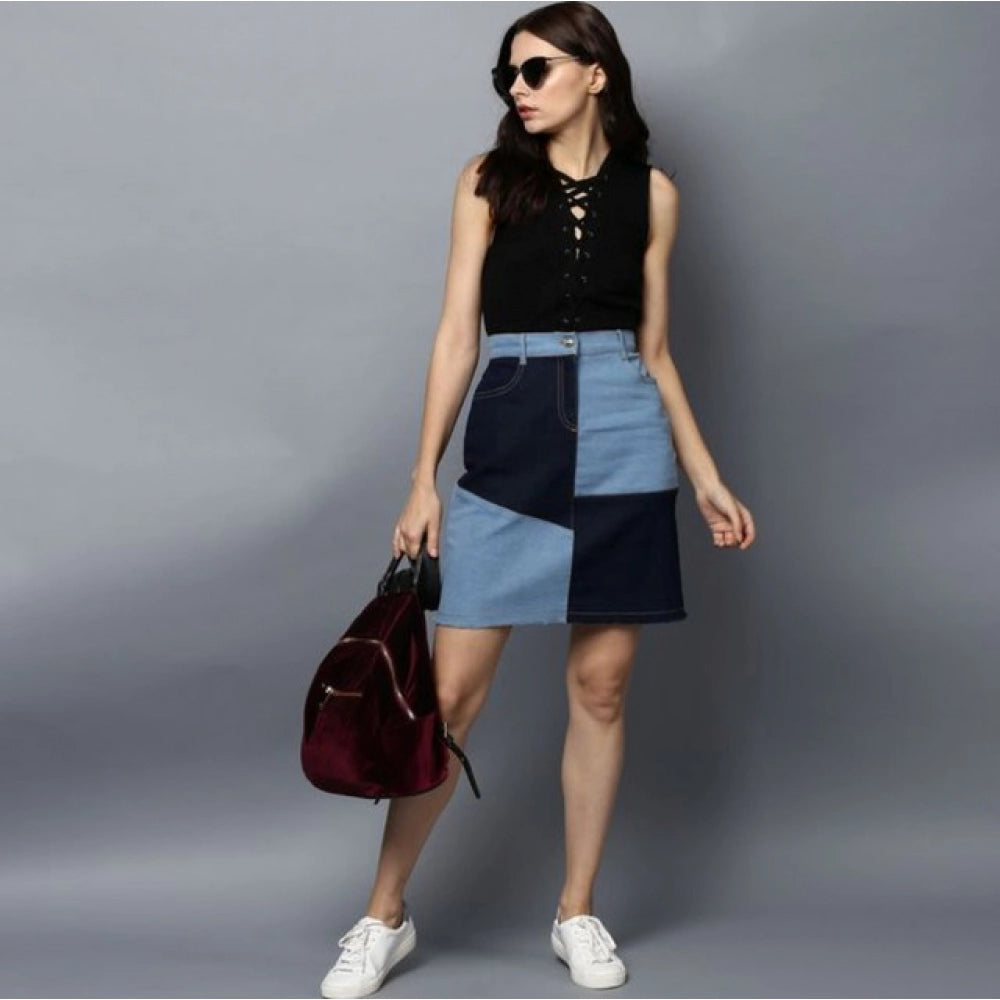 Vaystra Denim Brick Style Buttoned Skirt – Blue