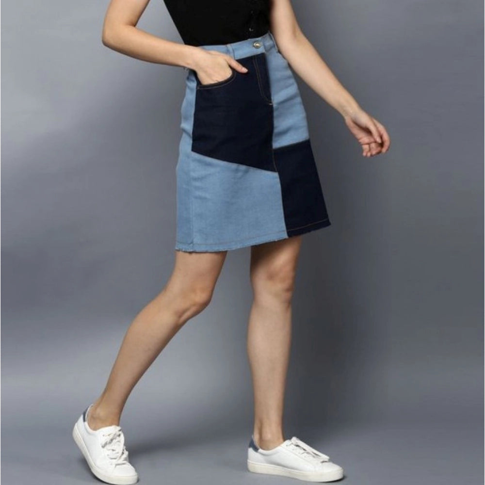 Vaystra Denim Brick Style Buttoned Skirt – Blue