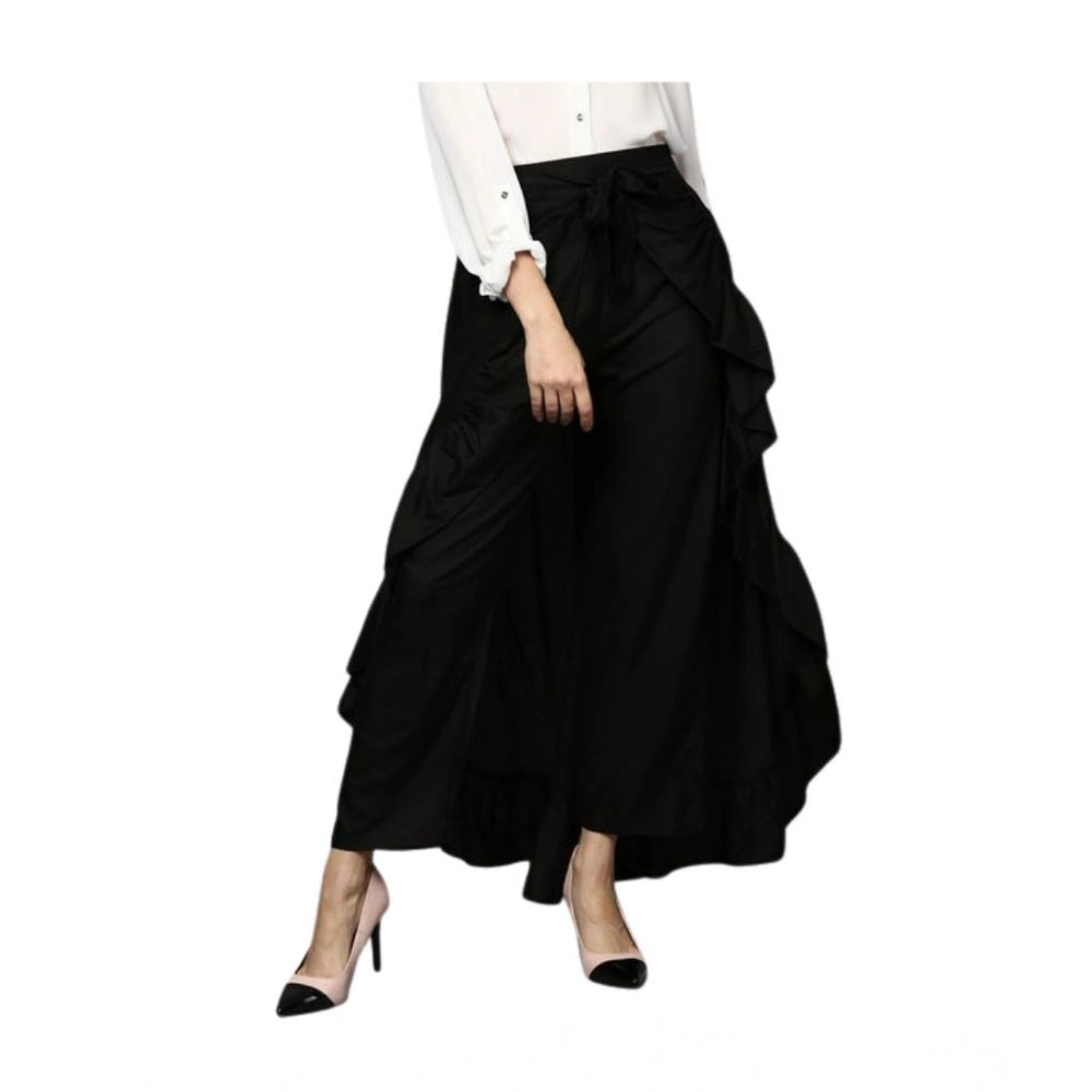 Vaystra Rayon Ruffled Elasticated Skirt – Black