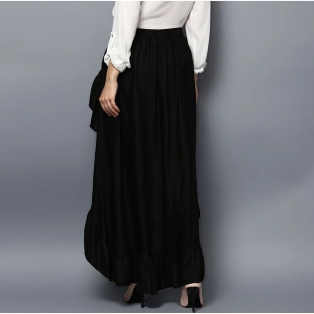 Vaystra Rayon Ruffled Elasticated Skirt – Black
