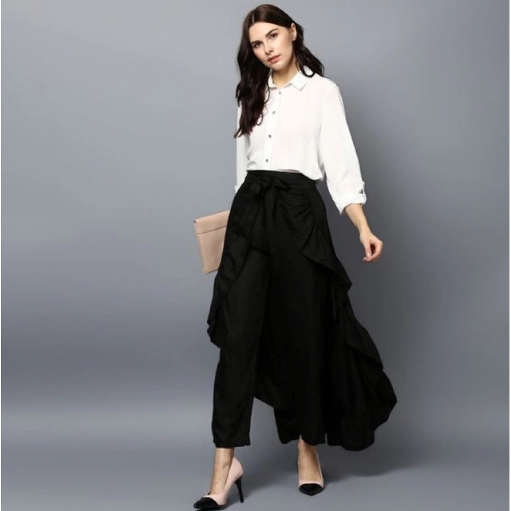 Vaystra Rayon Ruffled Elasticated Skirt – Black