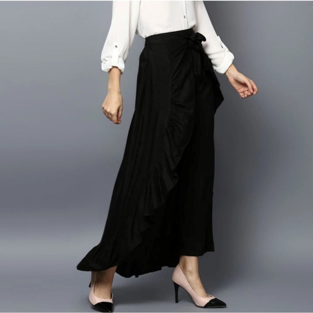 Vaystra Rayon Ruffled Elasticated Skirt – Black