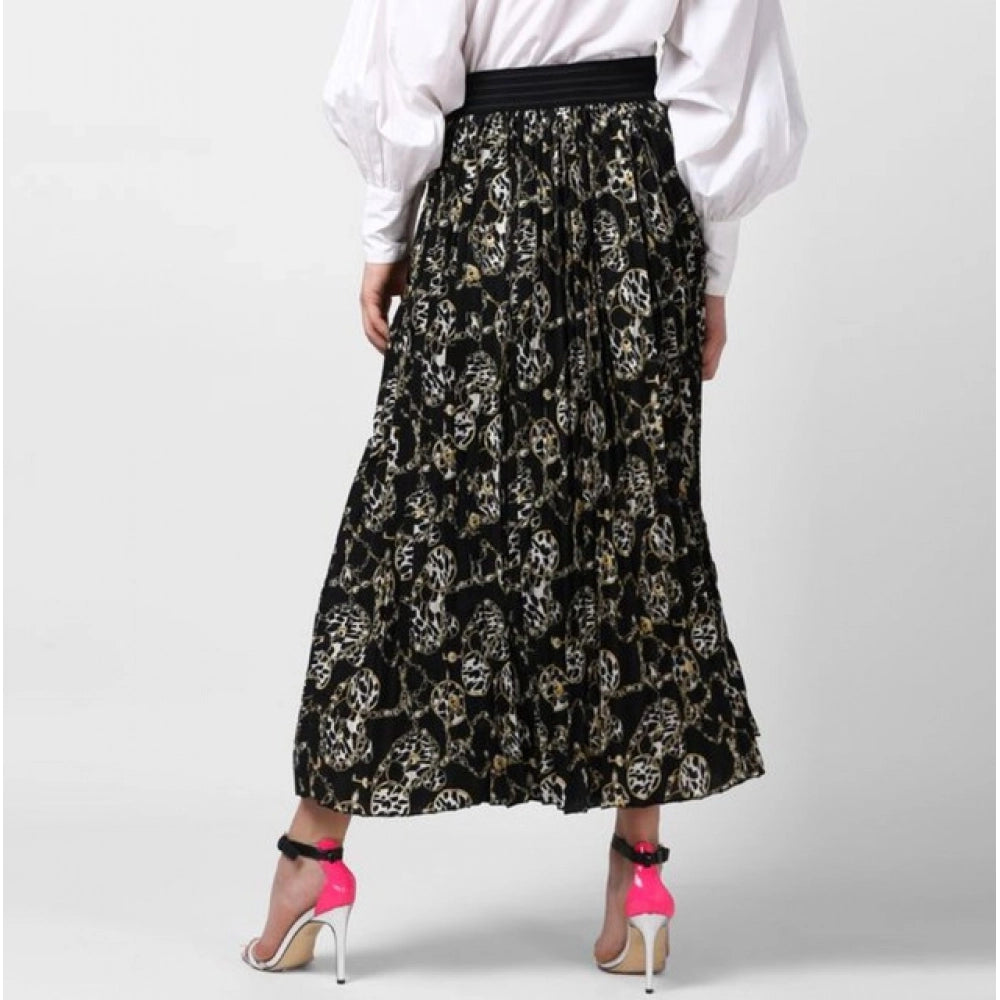 Vaystra Georgette Chain Print Elasticated Skirt – Black-Cream