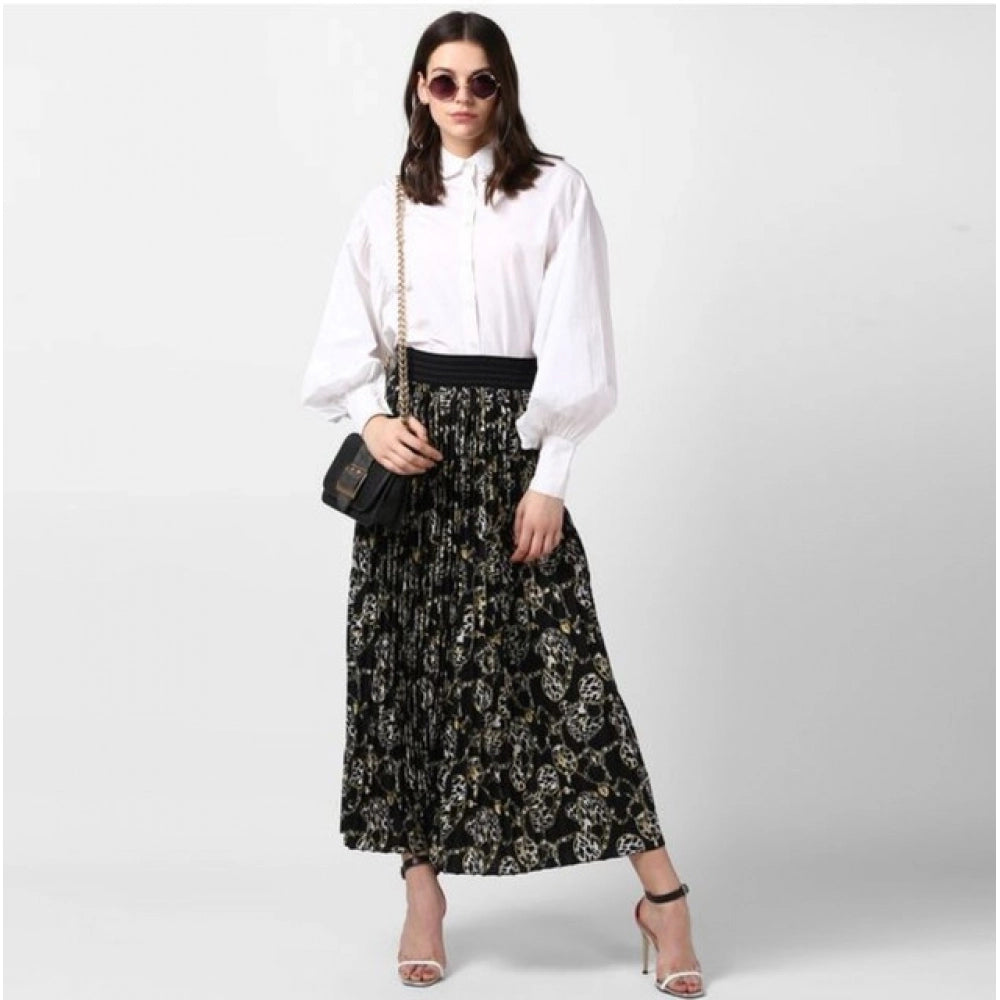 Vaystra Georgette Chain Print Elasticated Skirt – Black-Cream
