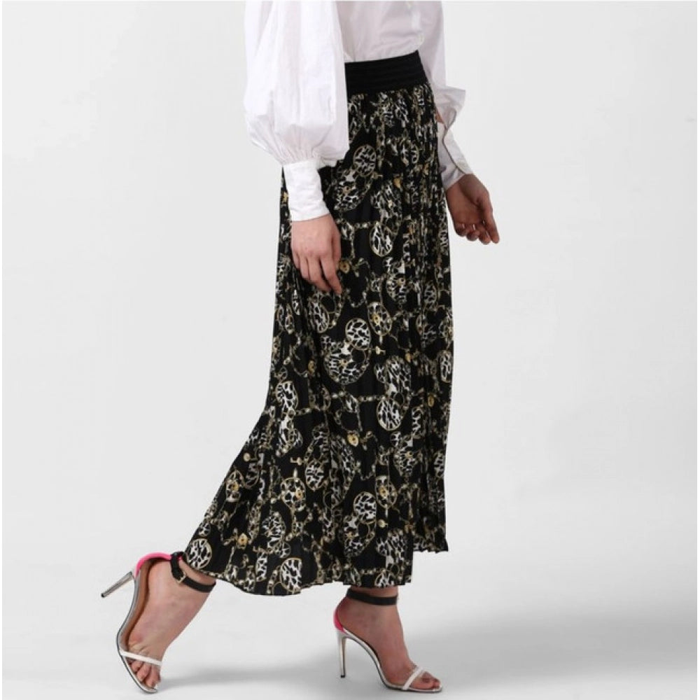 Vaystra Georgette Chain Print Elasticated Skirt – Black-Cream