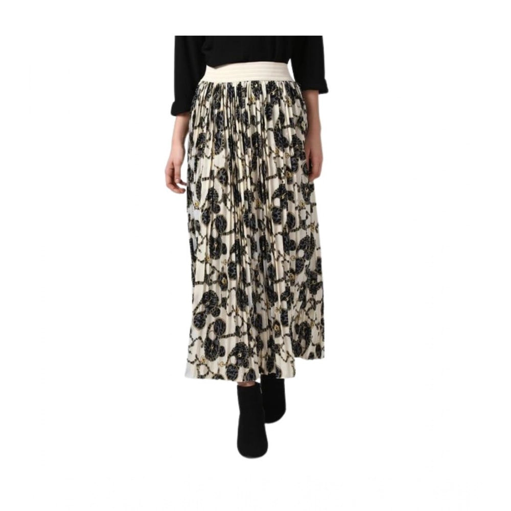 Vaystra Georgette Chain Print Elasticated Skirt – Cream-Black