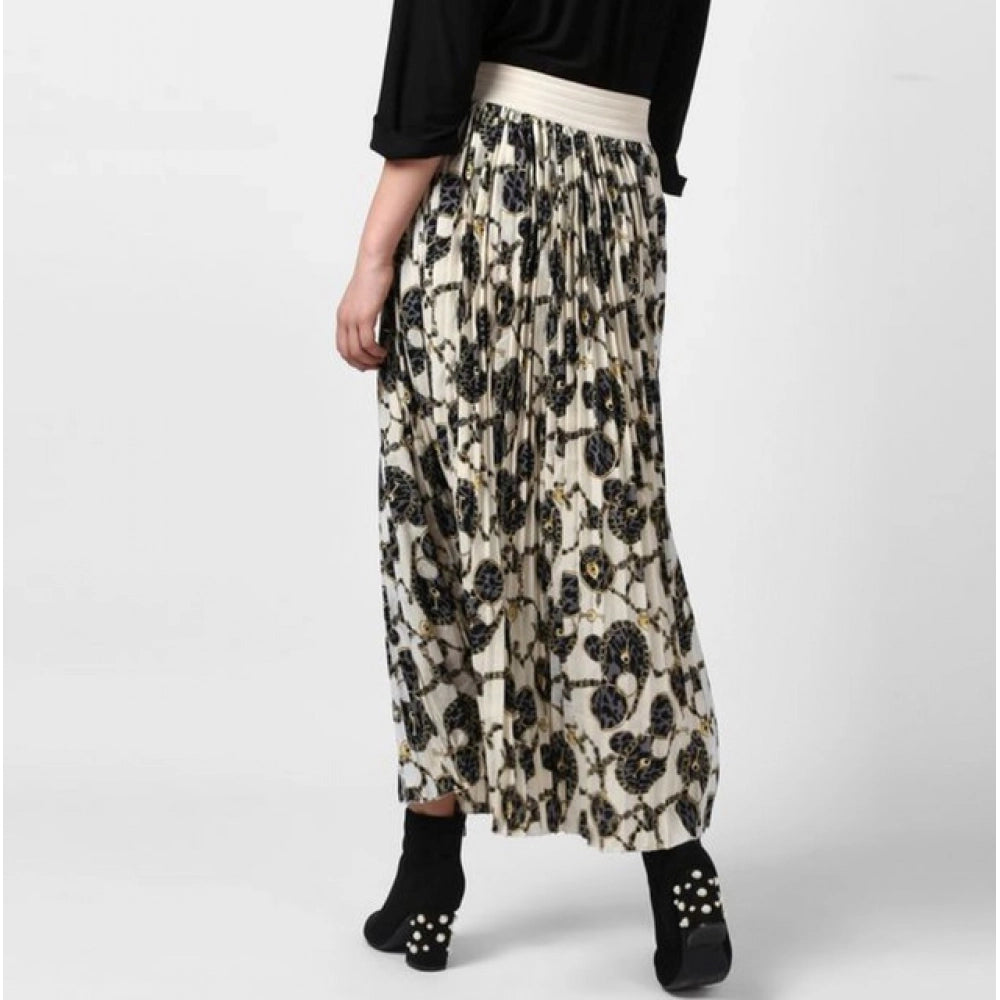 Vaystra Georgette Chain Print Elasticated Skirt – Cream-Black