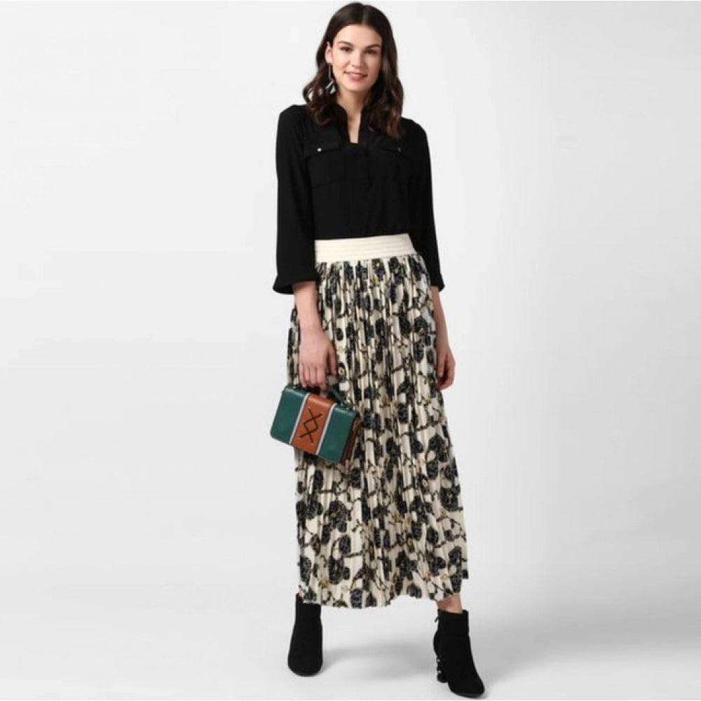 Vaystra Georgette Chain Print Elasticated Skirt – Cream-Black