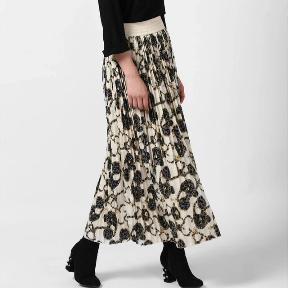 Vaystra Georgette Chain Print Elasticated Skirt – Cream-Black