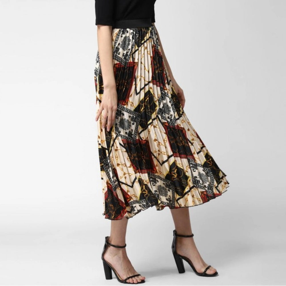 Vaystra Satin Pleated Elasticated Skirt – Multicolor