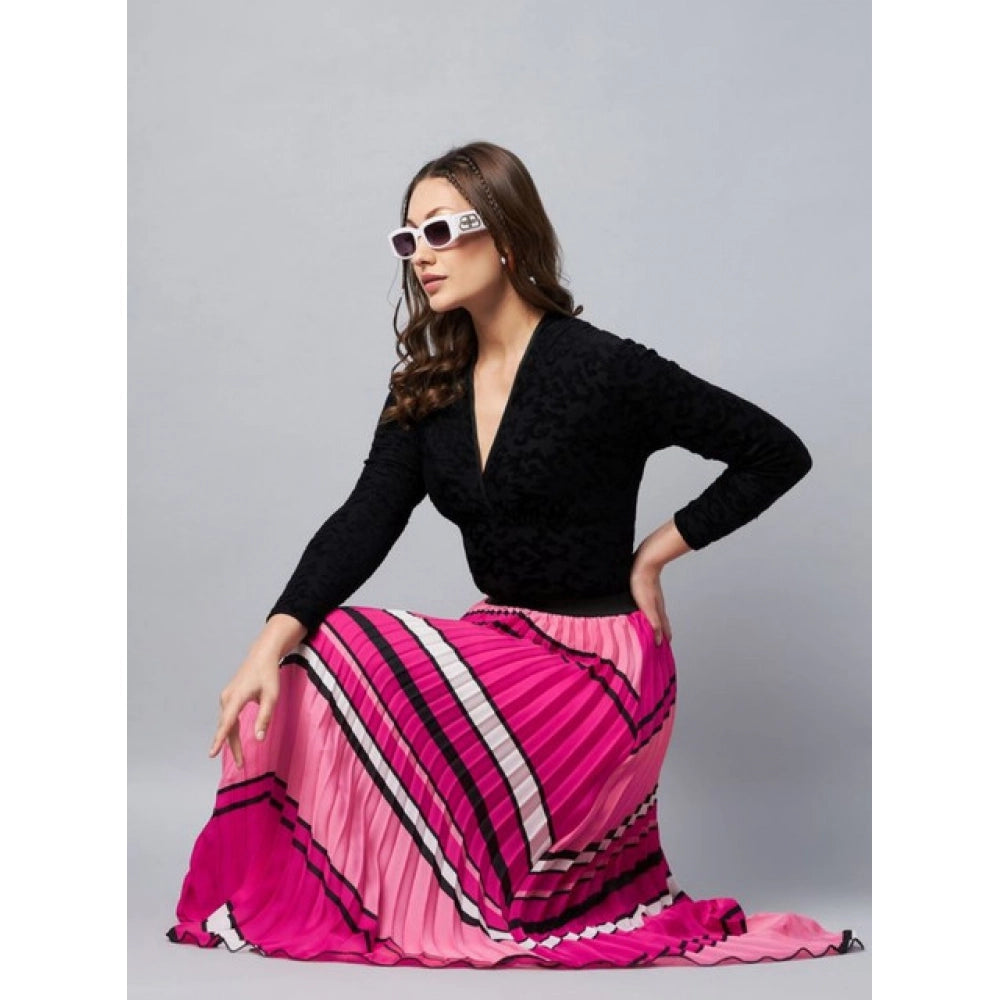 Vaystra Satin Pleated Elasticated Skirt – Pink