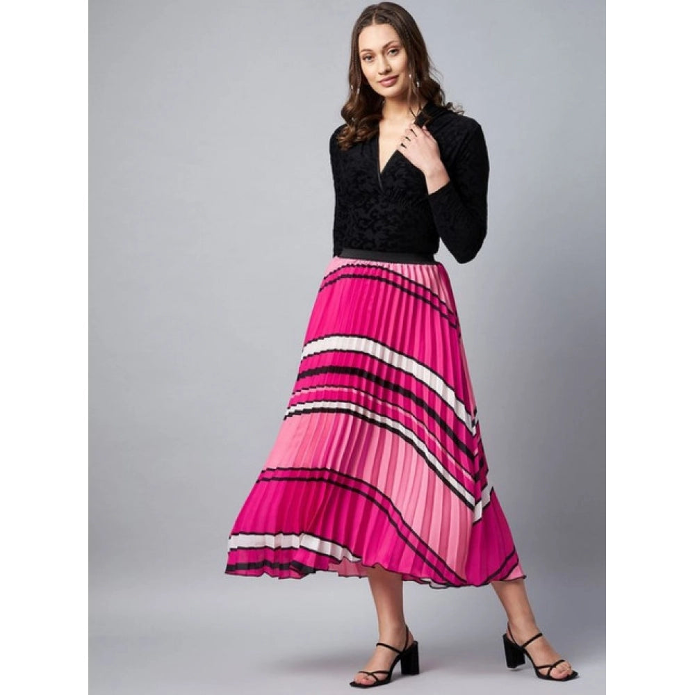 Vaystra Satin Pleated Elasticated Skirt – Pink