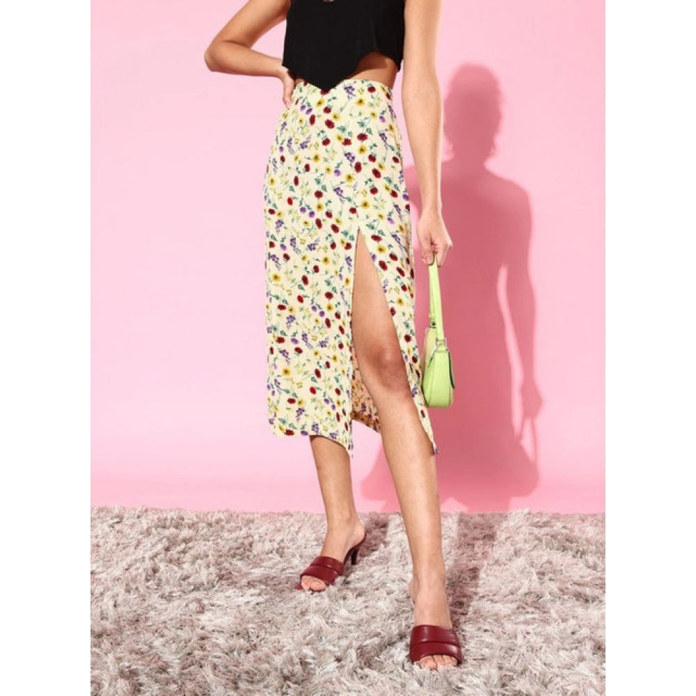 Vaystra Polyester Floral Side Zip Skirt – Multicolor