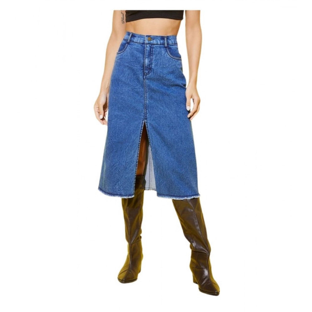 Vaystra Denim Solid Buttoned Skirt – Blue